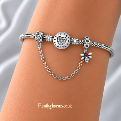 Honey Bee Safety Chain Sterling Silver Charm Hallmarked S925 for Charm Bracelet and Necklace