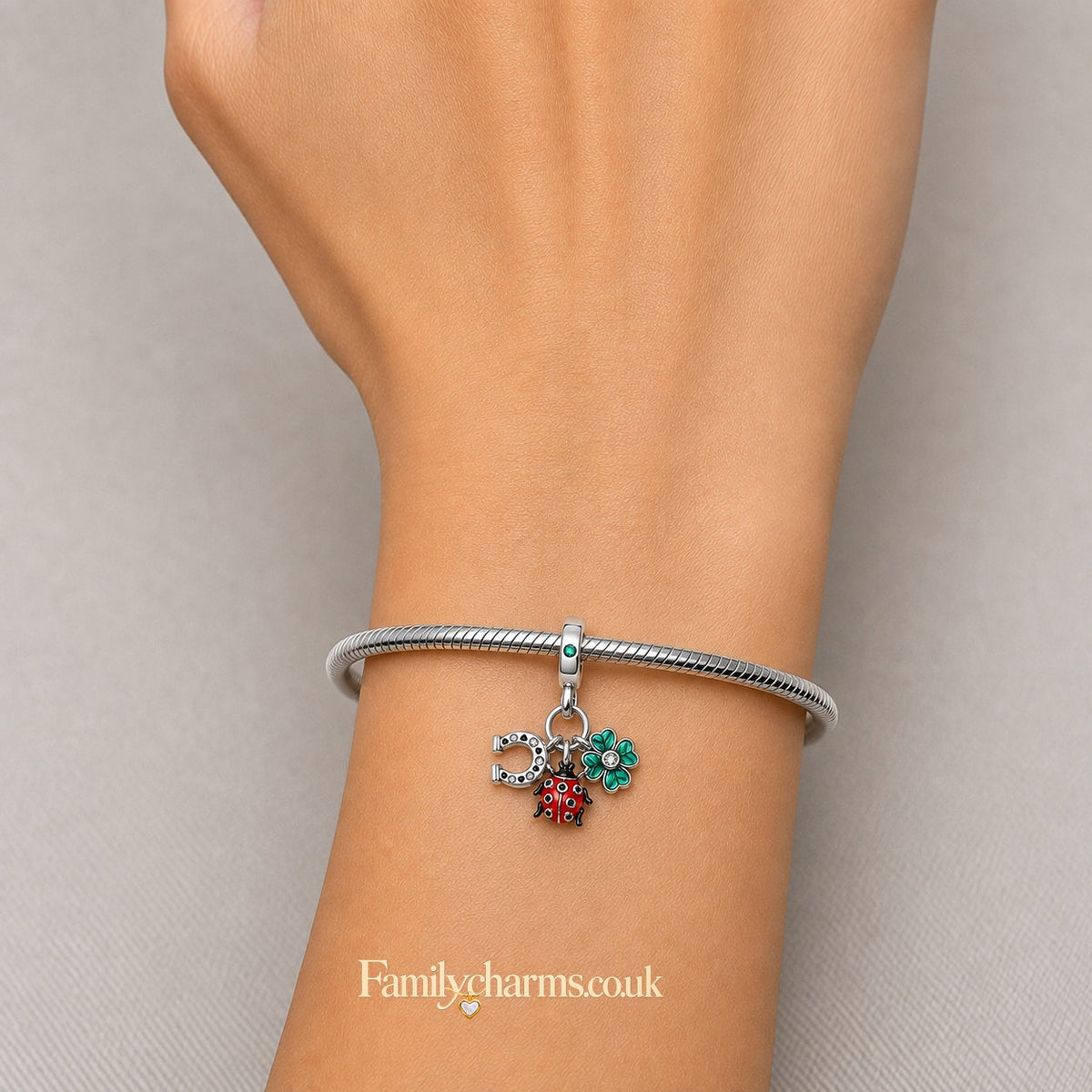 Horse Shoe Clover Ladybug Dangle Sterling Silver Charm Hallmarked S925 for Charm Bracelet and Necklace