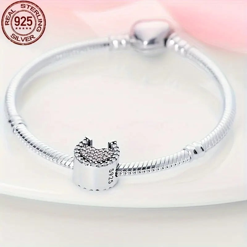 Horseshoe and Pink Heart Sterling Silver Charm Hallmarked S925 for Charm Bracelet and Necklace