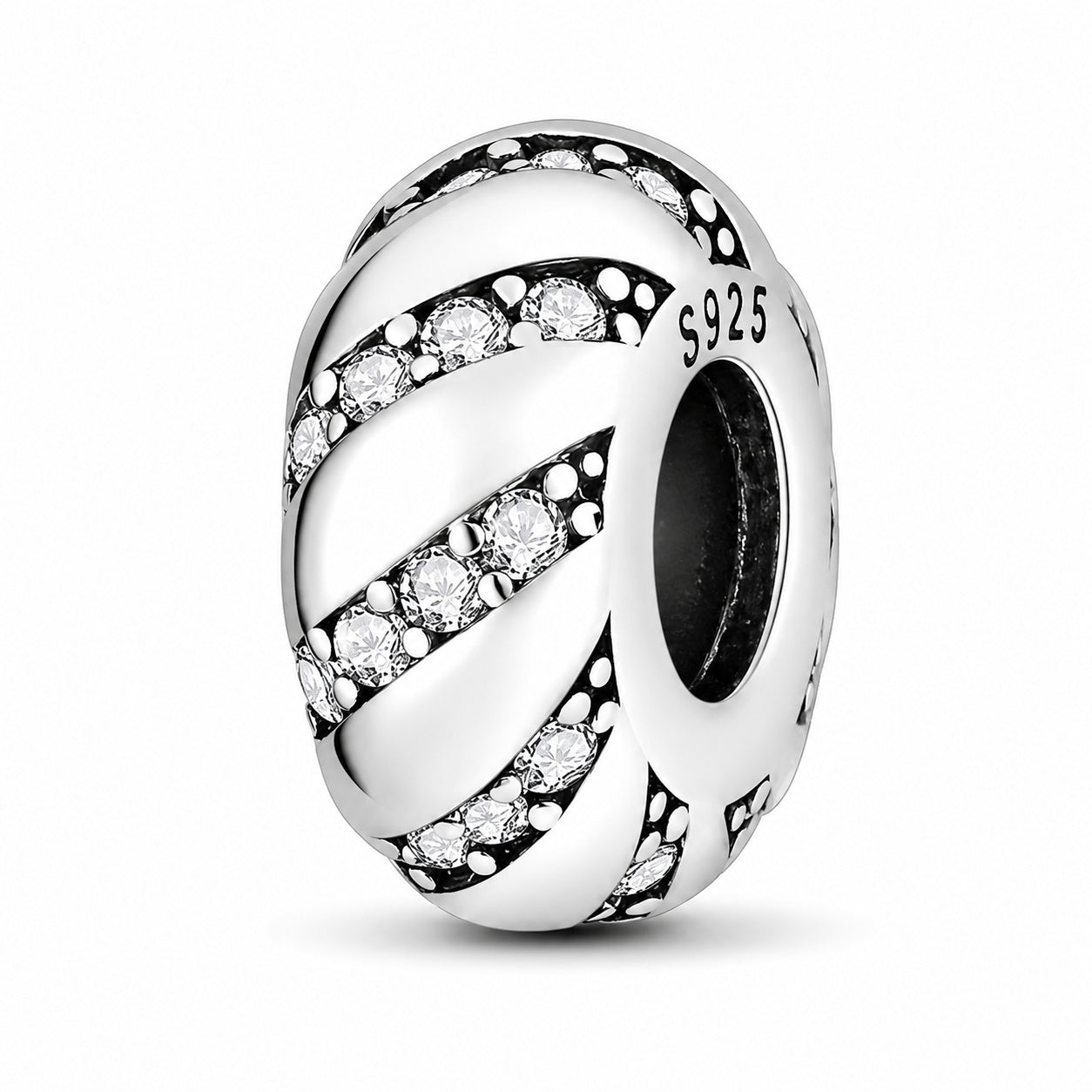 Houndstooth Stopper Charm with Silicone Ring Hallmarked S925 for Charm Bracelet and Necklace