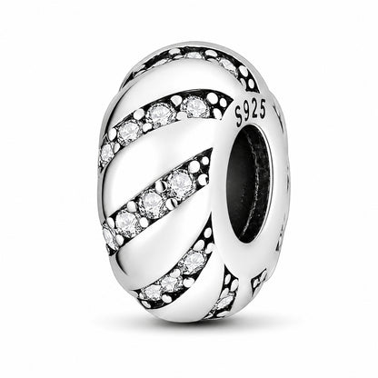 Houndstooth Stopper Charm with Silicone Ring Hallmarked S925 for Charm Bracelet and Necklace