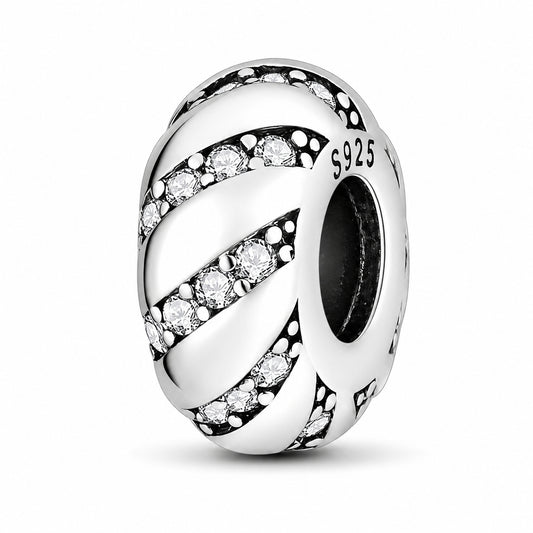 Houndstooth Stopper Charm with Silicone Ring Hallmarked S925 for Charm Bracelet and Necklace