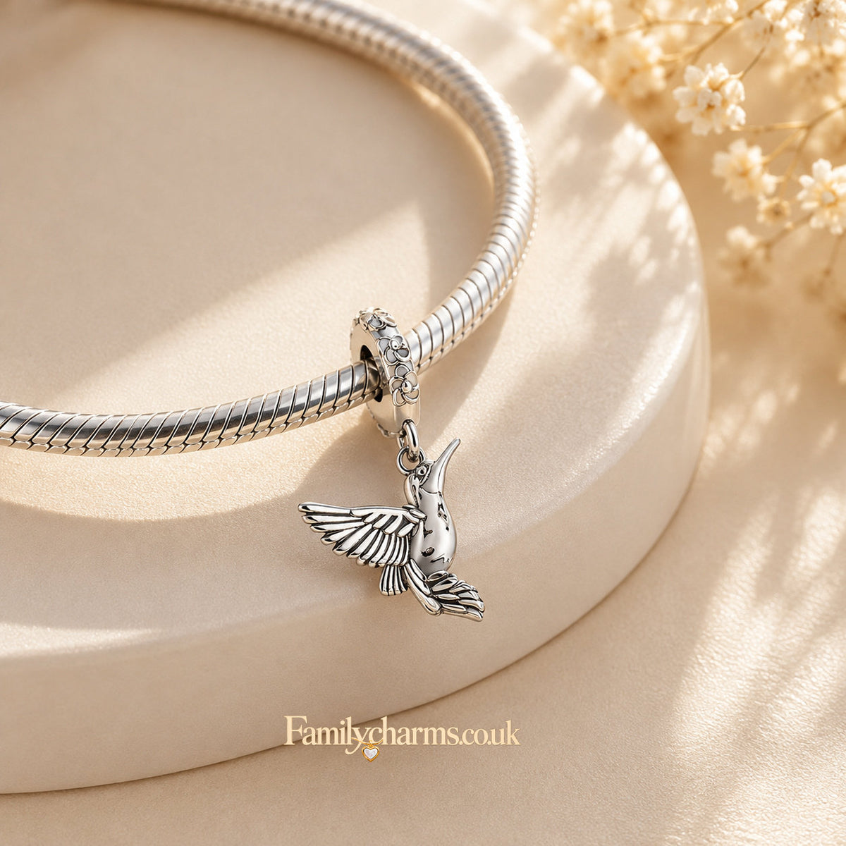 Hummingbird Charm for Bracelet, S925 Sterling Silver