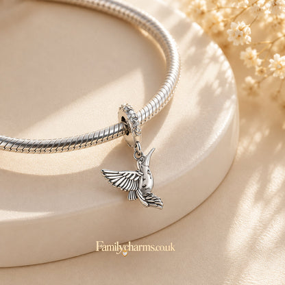 Hummingbird Charm for Bracelet, S925 Sterling Silver