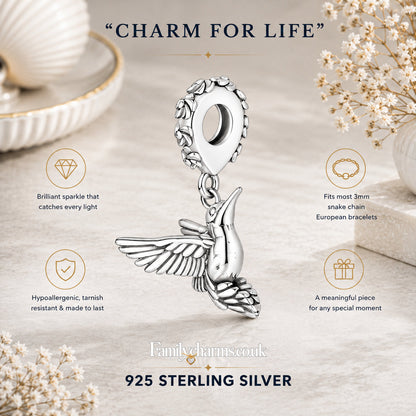 Hummingbird Charm for Bracelet, S925 Sterling Silver