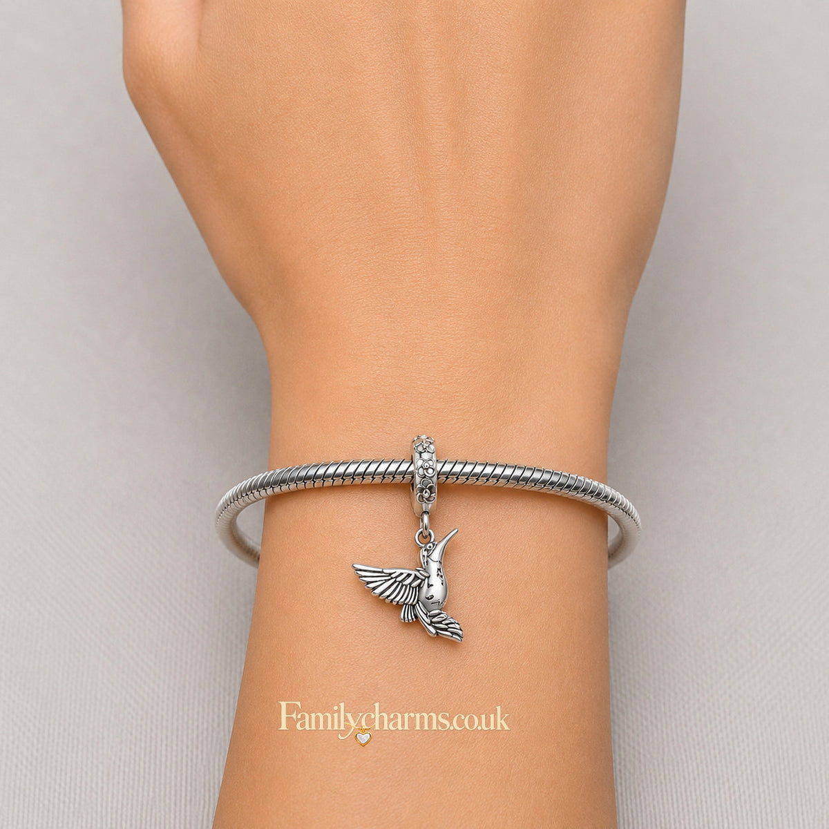 Hummingbird Charm for Bracelet, S925 Sterling Silver