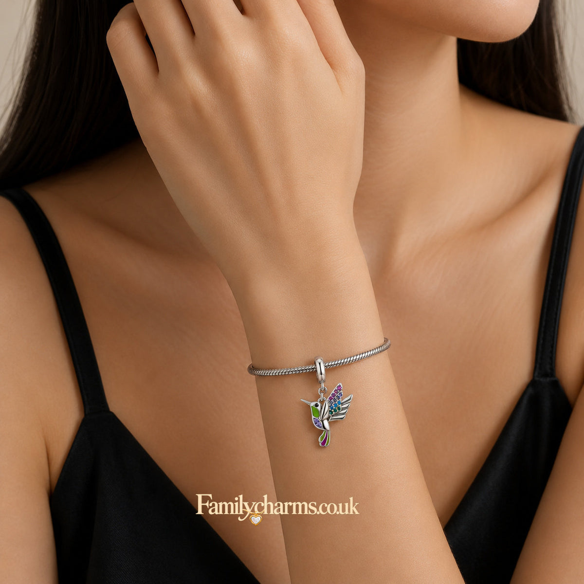 Hummingbird Pendant Sterling Silver Charm Hallmarked S925 for Charm Bracelet and Necklace