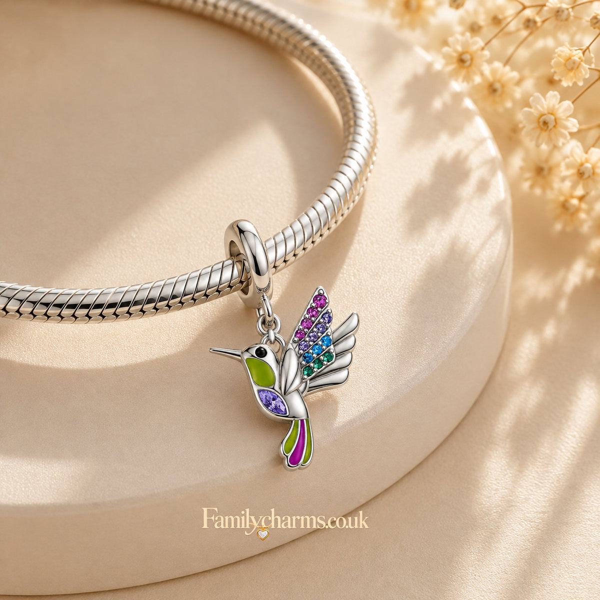 Hummingbird Pendant Sterling Silver Charm Hallmarked S925 for Charm Bracelet and Necklace