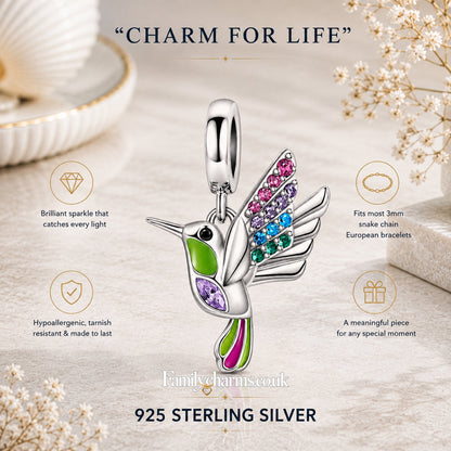 Hummingbird Pendant Sterling Silver Charm Hallmarked S925 for Charm Bracelet and Necklace