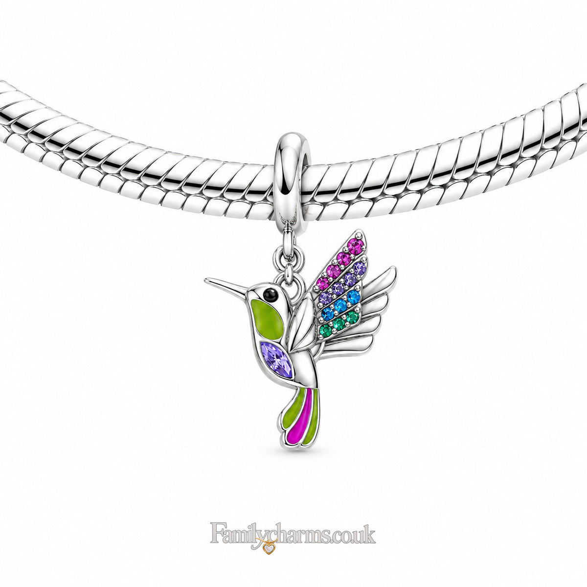 Hummingbird Pendant Sterling Silver Charm Hallmarked S925 for Charm Bracelet and Necklace