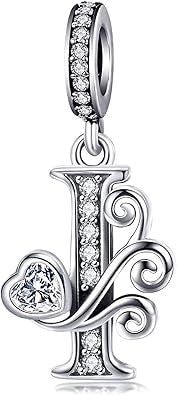 Classic Alphabet Letters A to Z Sterling Silver Dangle Charm Hallmarked S925 for Charm Bracelet and Necklace