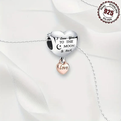 I Love To The Moon and Back Love Charm Bead Sterling Silver Charm Hallmarked S925 for Charm Bracelet and Necklace