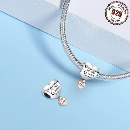 I Love To The Moon and Back Love Charm Bead Sterling Silver Charm Hallmarked S925 for Charm Bracelet and Necklace