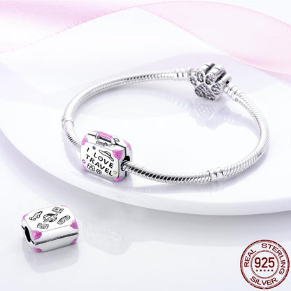 I Love Travel Suitcase Sterling Silver Charm Hallmarked S925 for Charm Bracelet and Necklace