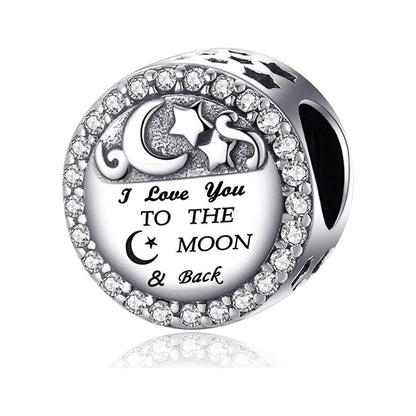 I Love You to The Moon and Back Sterling Silver Charm Hallmarked S925 for Charm Bracelet and Necklace
