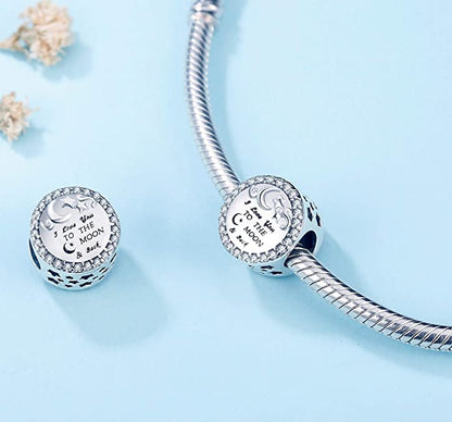 I Love You to The Moon and Back Sterling Silver Charm Hallmarked S925 for Charm Bracelet and Necklace