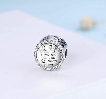 I Love You to The Moon and Back Sterling Silver Charm Hallmarked S925 for Charm Bracelet and Necklace