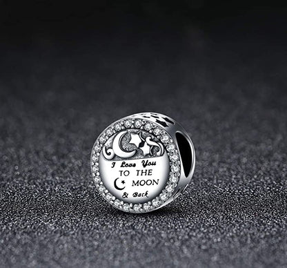 I Love You to The Moon and Back Sterling Silver Charm Hallmarked S925 for Charm Bracelet and Necklace
