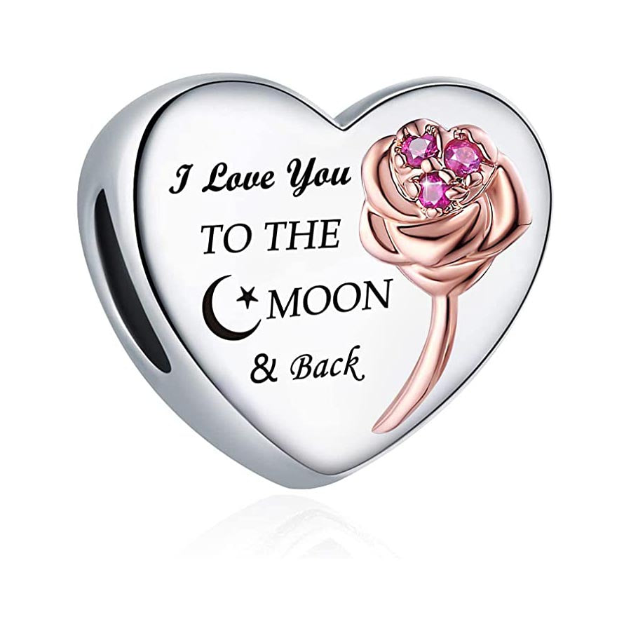 I Love You to The Moon and Back Heart Sterling Silver Charm Hallmarked S925 for Charm Bracelet and Necklace