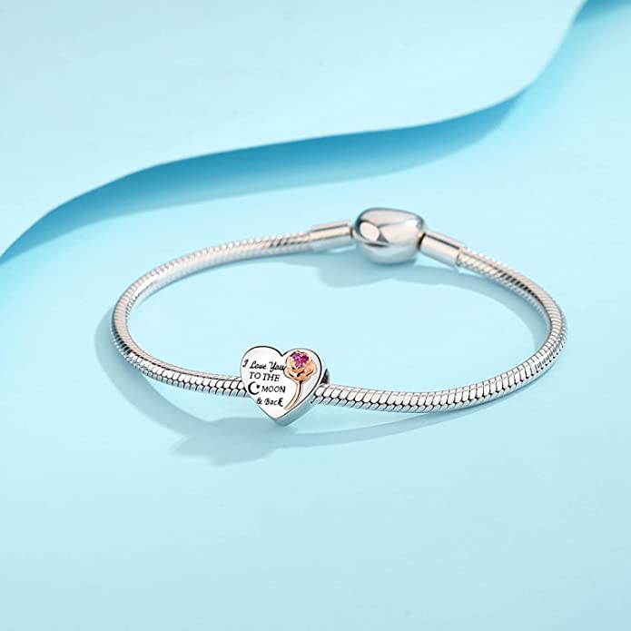 I Love You to The Moon and Back Heart Sterling Silver Charm Hallmarked S925 for Charm Bracelet and Necklace