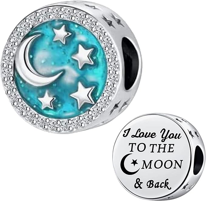 I Love You to the Moon and Back Sterling Silver Dangle Charm Hallmarked S925 for Charm Bracelet and Necklace