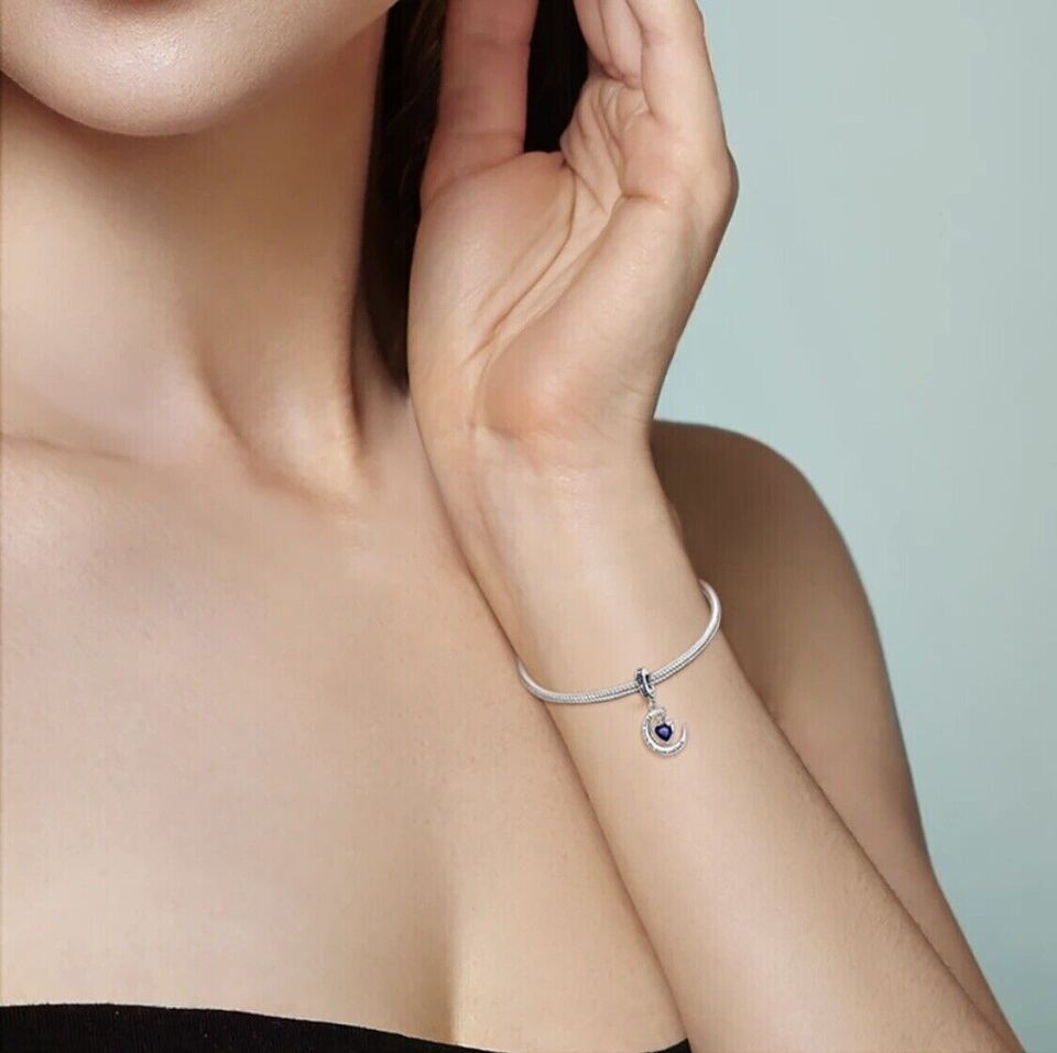 I Love You to the Moon and Back Heart Charm for Bracelet, S925 Sterling Silver