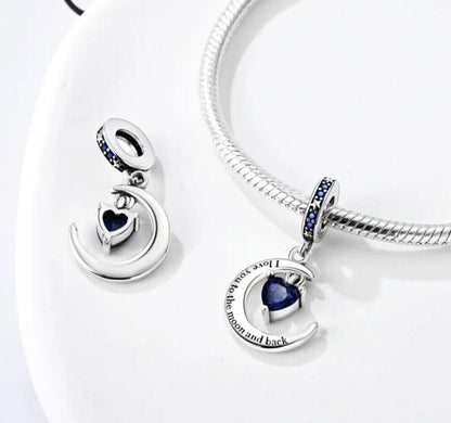 I Love You to the Moon and Back Heart Sterling Silver Charm Hallmarked S925 for Charm Bracelet and Necklace