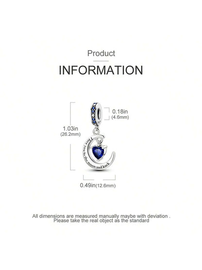 I Love You to the Moon and Back Heart Sterling Silver Charm Hallmarked S925 for Charm Bracelet and Necklace