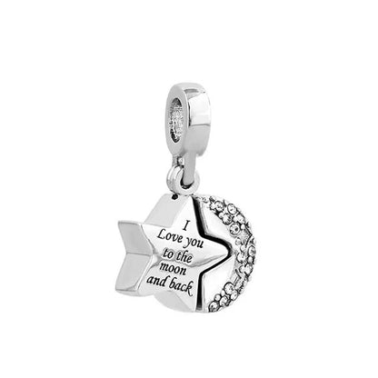 I Love You to the Moon and Back Dangle Sterling Silver Charm Hallmarked S925 for Charm Bracelet and Necklace