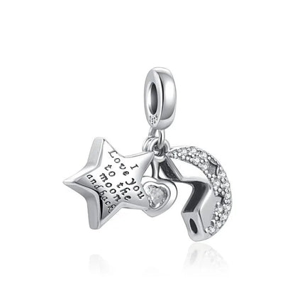 I Love You to the Moon and Back Dangle Sterling Silver Charm Hallmarked S925 for Charm Bracelet and Necklace