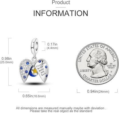 I Love You to the Moon and Back Openable Heart Sterling Silver Charm Hallmarked S925 for Charm Bracelet and Necklace