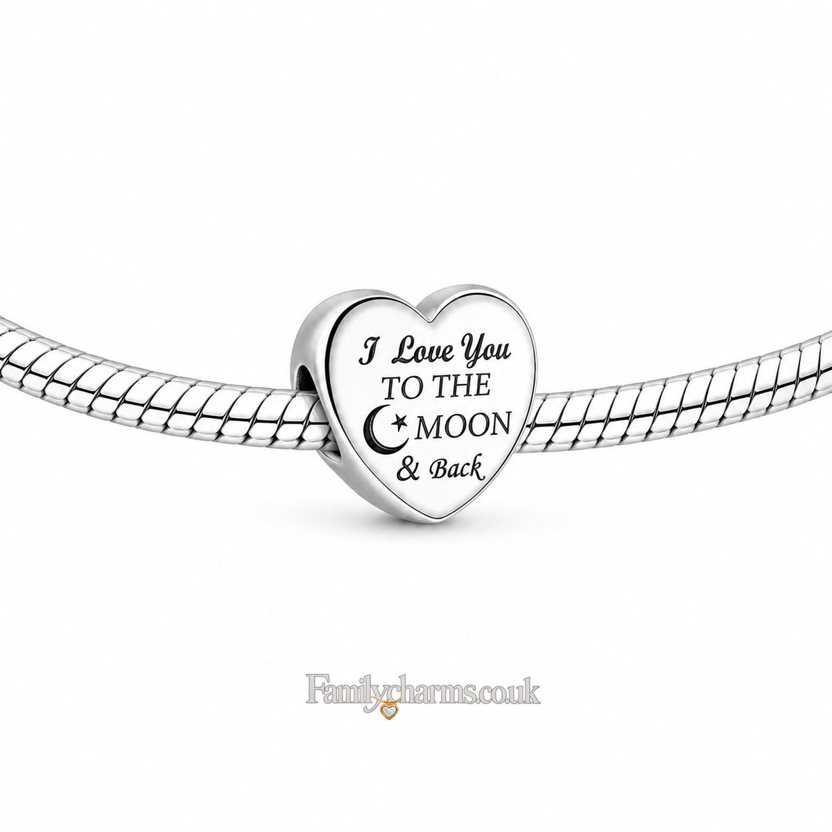 I Love You to The Moon and Back Love Heart Sterling Silver Dangle Charm Hallmarked S925 for Charm Bracelet and Necklace