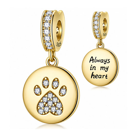 I Love My Pet Paw Print Sterling Silver Charm Hallmarked S925 for Charm Bracelet and Necklace