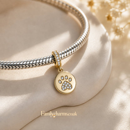 I Love My Pet Paw Print Sterling Silver Charm Hallmarked S925 for Charm Bracelet and Necklace