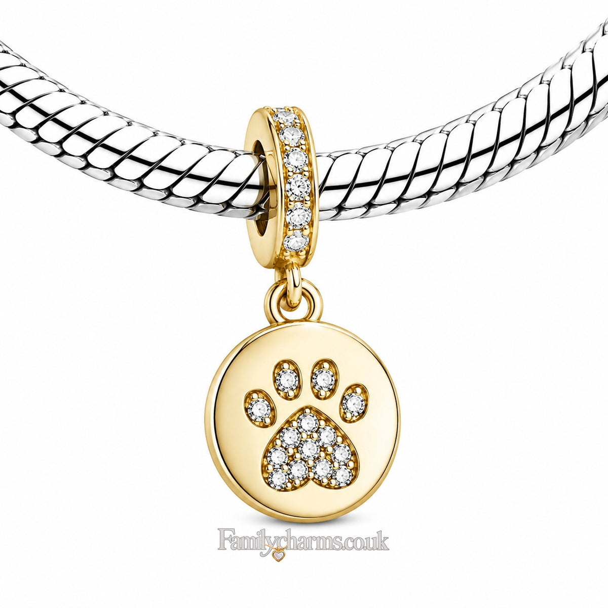 I Love My Pet Paw Print Sterling Silver Charm Hallmarked S925 for Charm Bracelet and Necklace