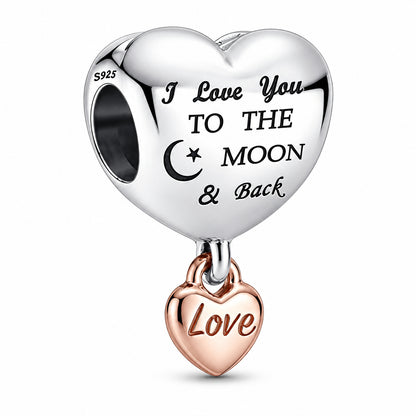 I Love To The Moon and Back Love Charm Bead Sterling Silver Charm Hallmarked S925 for Charm Bracelet and Necklace