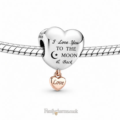 I Love To The Moon and Back Love Charm Bead Sterling Silver Charm Hallmarked S925 for Charm Bracelet and Necklace
