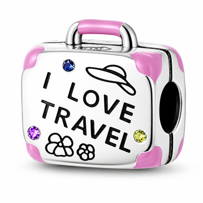I Love Travel Suitcase Sterling Silver Charm Hallmarked S925 for Charm Bracelet and Necklace