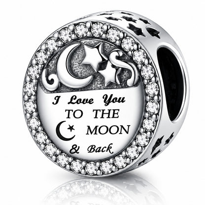 I Love You to The Moon and Back Sterling Silver Charm Hallmarked S925 for Charm Bracelet and Necklace