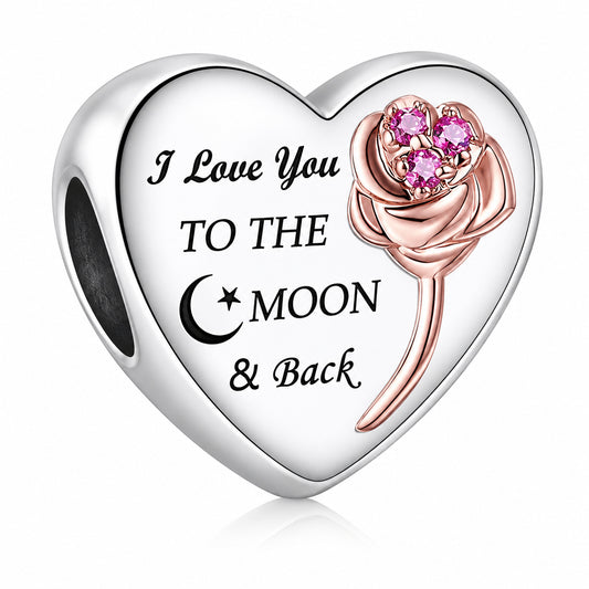 I Love You to The Moon and Back Heart Sterling Silver Charm Hallmarked S925 for Charm Bracelet and Necklace