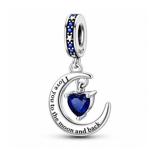 I Love You to the Moon and Back Heart Sterling Silver Charm Hallmarked S925 for Charm Bracelet and Necklace