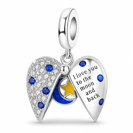 I Love You to the Moon and Back Openable Heart Sterling Silver Charm Hallmarked S925 for Charm Bracelet and Necklace
