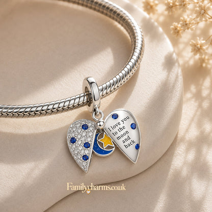 I Love You to the Moon and Back Openable Heart Sterling Silver Charm Hallmarked S925 for Charm Bracelet and Necklace