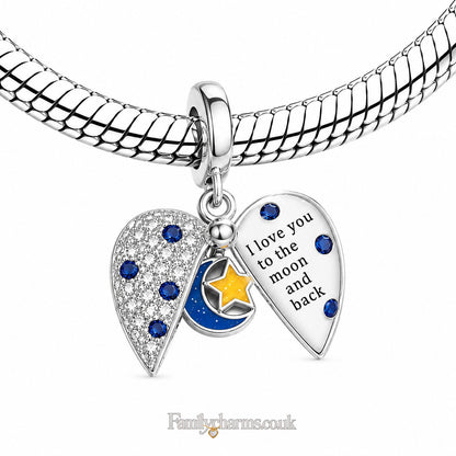 I Love You to the Moon and Back Openable Heart Sterling Silver Charm Hallmarked S925 for Charm Bracelet and Necklace