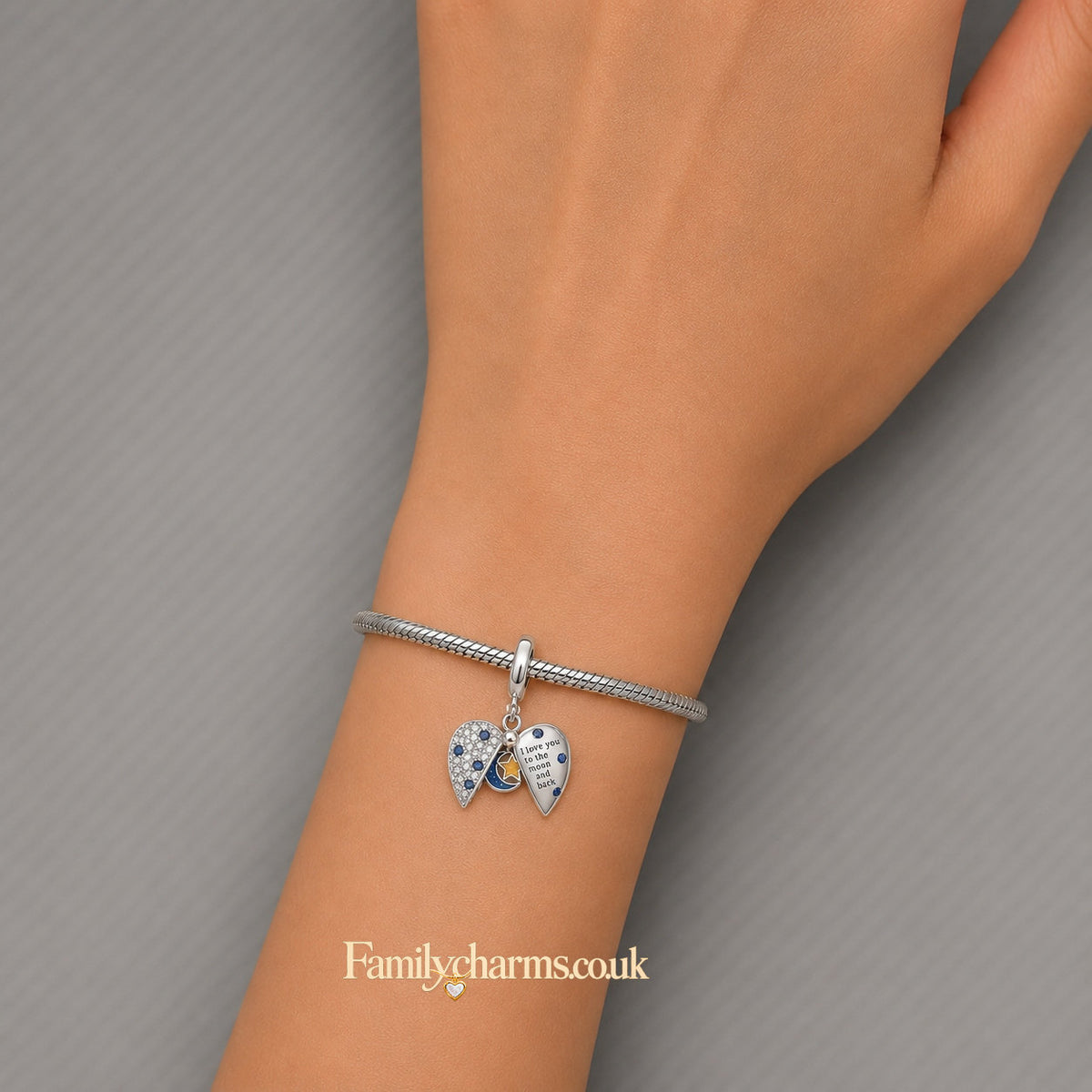 I Love You to the Moon and Back Openable Heart Sterling Silver Charm Hallmarked S925 for Charm Bracelet and Necklace