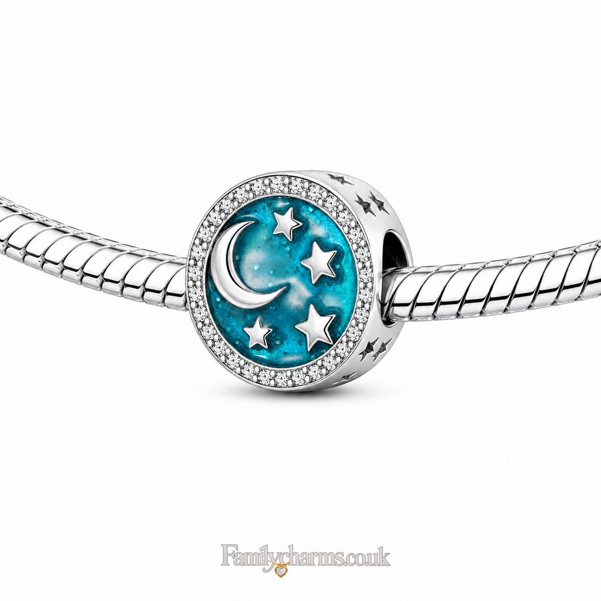 I Love You to the Moon and Back Blue Charm for Bracelet, S925 Sterling Silver
