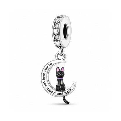 I Love You to the Moon and Back Cat Sterling Silver Charm Hallmarked S925 for Charm Bracelet and Necklace