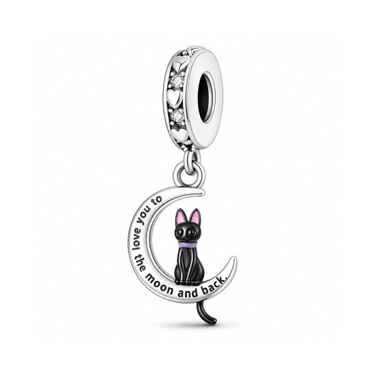 I Love You to the Moon and Back Cat Sterling Silver Charm Hallmarked S925 for Charm Bracelet and Necklace