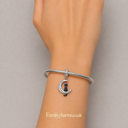 I Love You to the Moon and Back Cat Sterling Silver Charm Hallmarked S925 for Charm Bracelet and Necklace