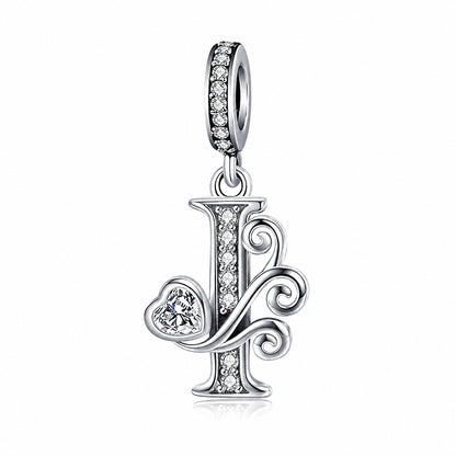 Classic Alphabet Letters A to Z Sterling Silver Dangle Charm Hallmarked S925 for Charm Bracelet and Necklace